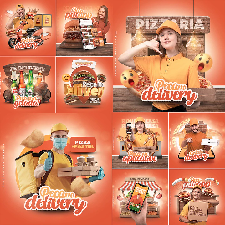 10 Artes Mídias Sociais Entregador Lanches Delivery Editáveis Photoshop + Png 1