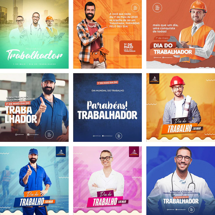 10 Artes Mídias Sociais Dia do Trabalhador Trabalho Editáveis Photoshop + Png 1