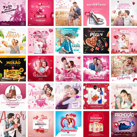 80 Artes Mídias Sociais Dia dos Namorados Editáveis Photoshop + Png