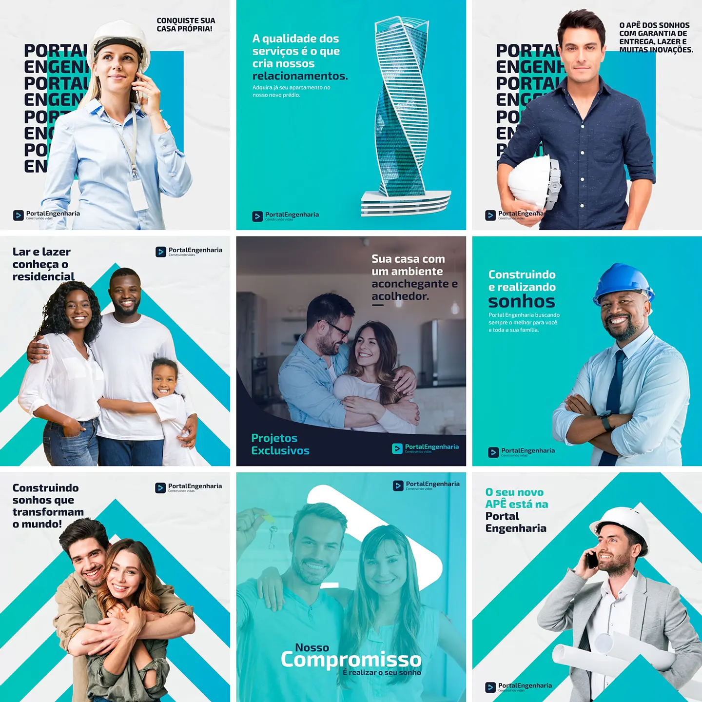 20 Artes Mídias Sociais Engenharia Civil Editáveis Photoshop + Png 1