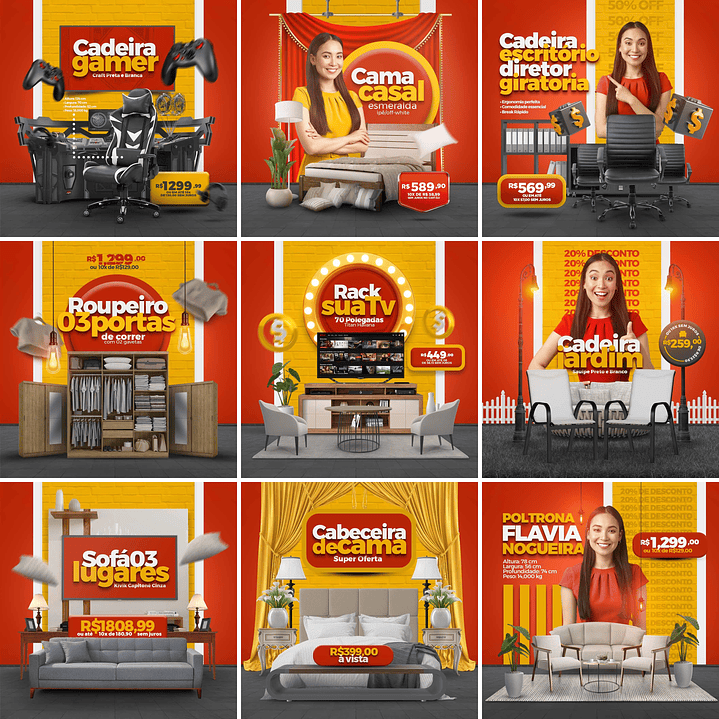 10 Artes Mídias Sociais Loja de Moveis Editáveis Photoshop + Png 1