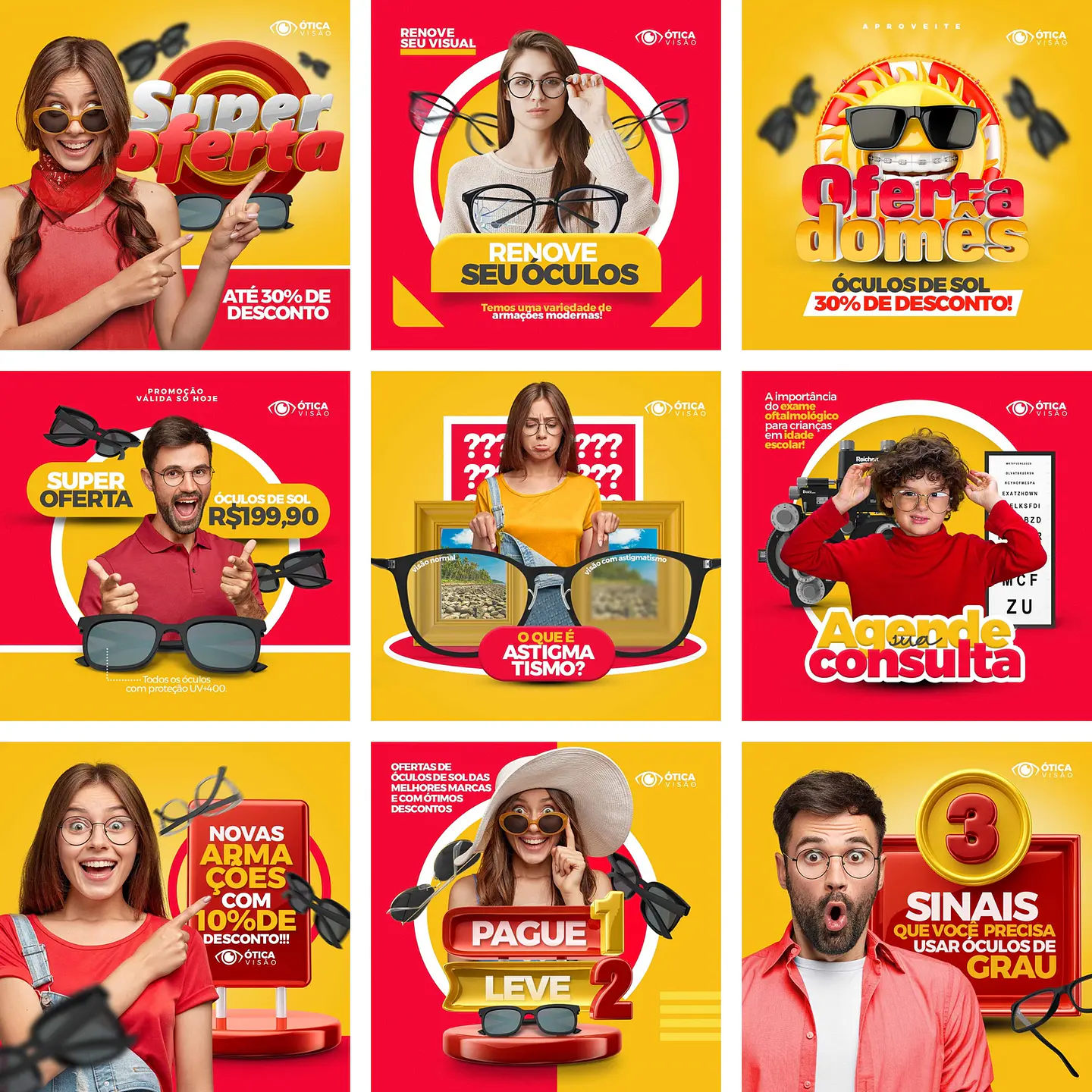 12 Artes Mídias Sociais Óticas Óculos Editáveis Photoshop + Png 1