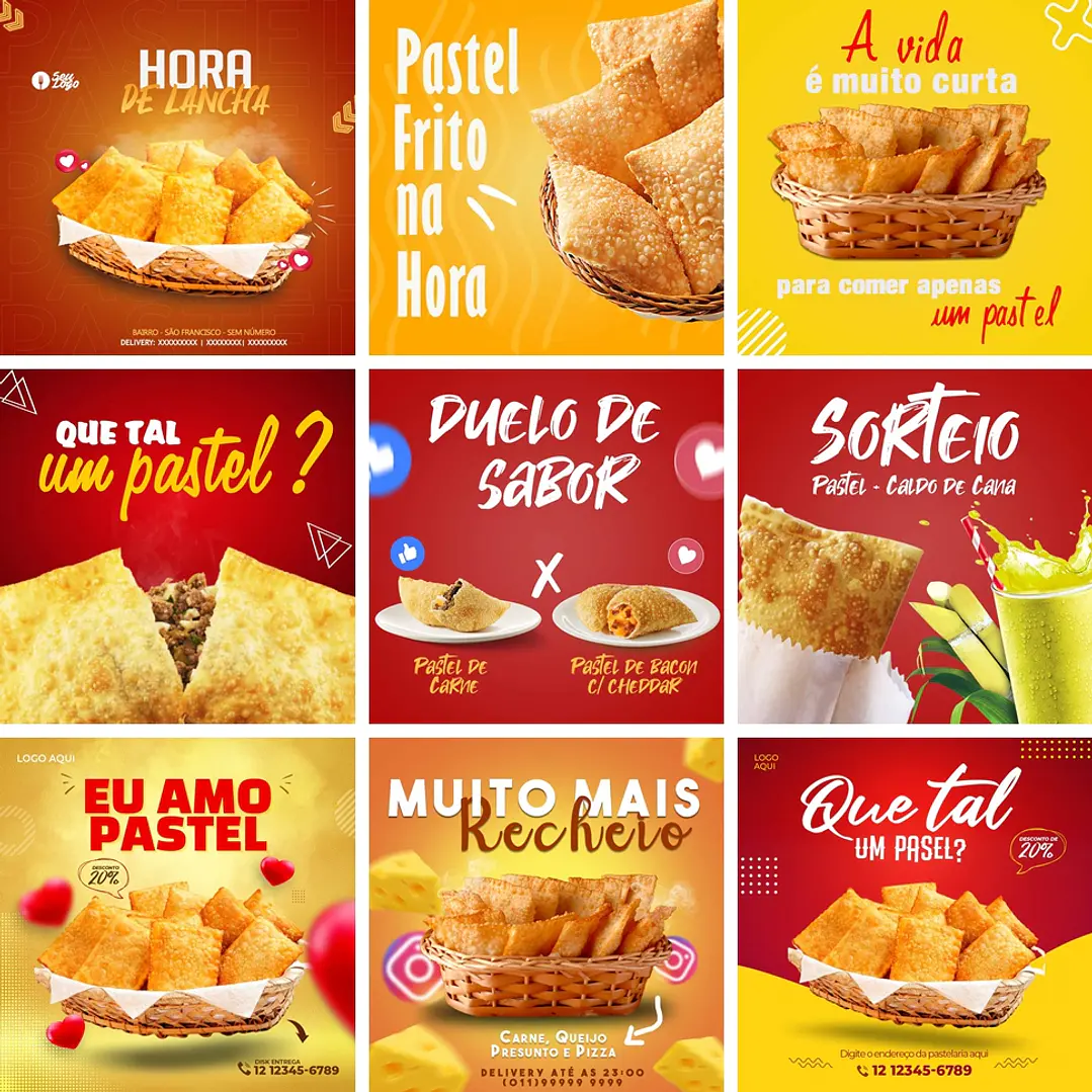 17 Artes Mídias Sociais Pastelaria Pastel Editáveis Photoshop + Png 1