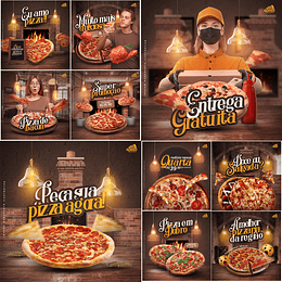 10 Artes Mídias Sociais Pizzaria Pizza Editáveis Photoshop + Png