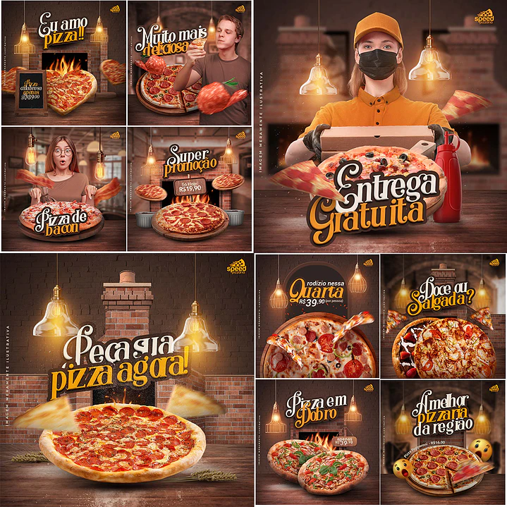 10 Artes Mídias Sociais Pizzaria Pizza Editáveis Photoshop + Png 1