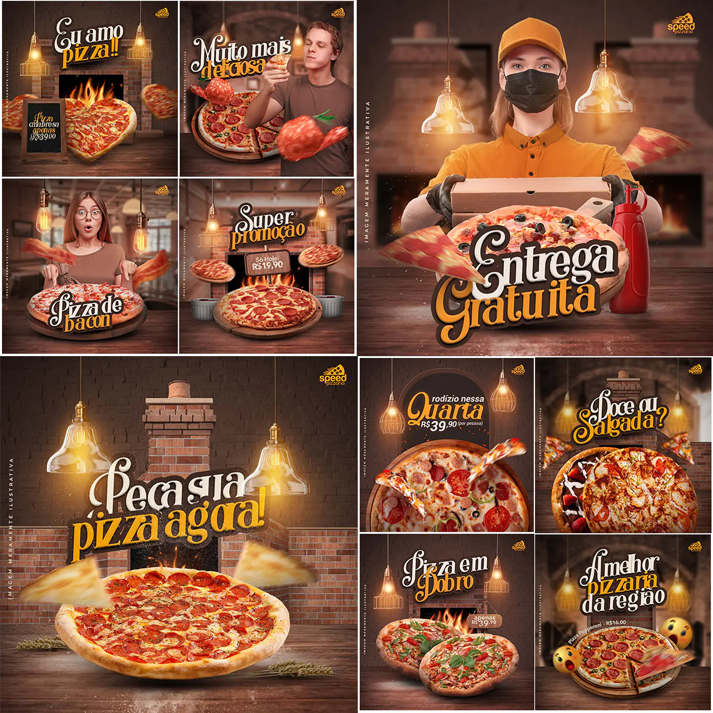10 Artes Mídias Sociais Pizzaria Pizza Editáveis Photoshop + Png 1