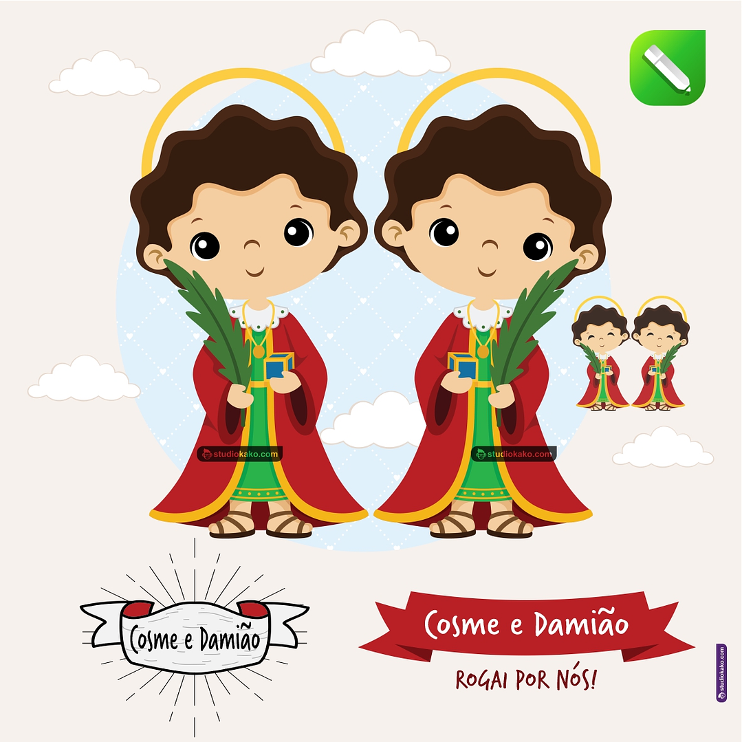 Kit Digital Vetor Santinho Cosme e Damião Editaveis Corel Draw + Png 1