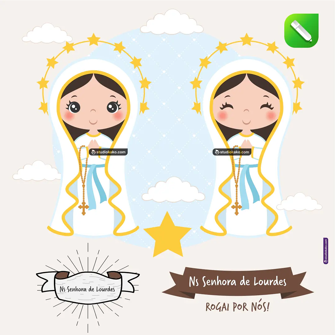 Kit Digital Vetor Santinhos Nossa Senhora de Lourdes Editaveis Corel Draw + Png 1