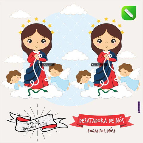 Kit Digital Vetor Santinhos Nossa Senhora Desatadora de Nós Editaveis Corel Draw + Png