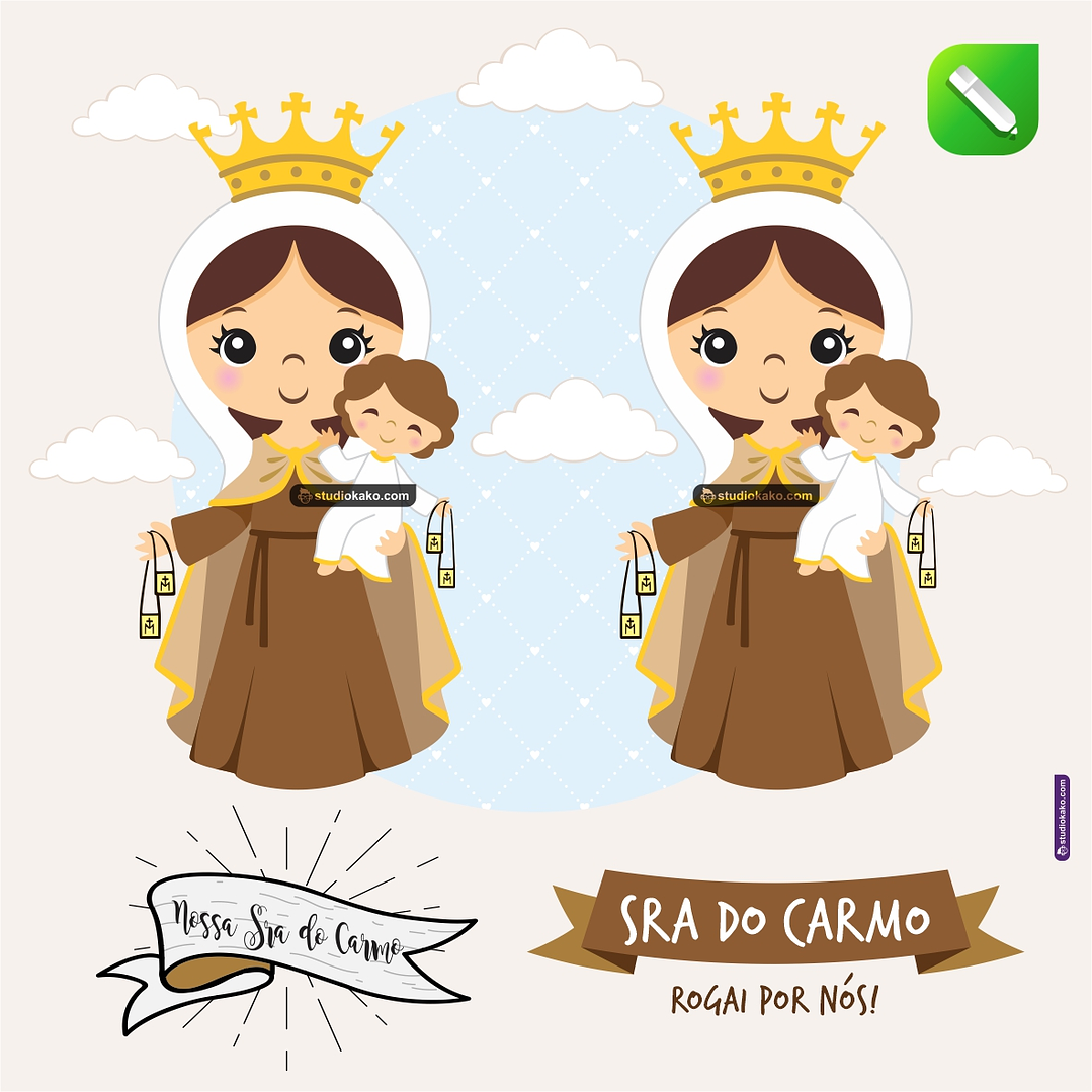 Kit Digital Vetor Santinhos Nossa Senhora do Carmo Editaveis + Png 1