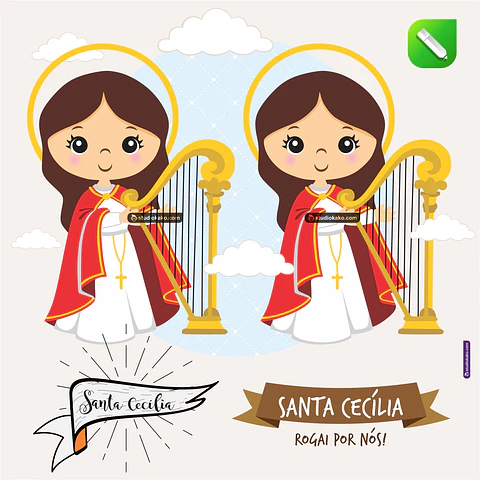 Kit Digital Vetor Santinhos Santa Cecília Editaveis + Png