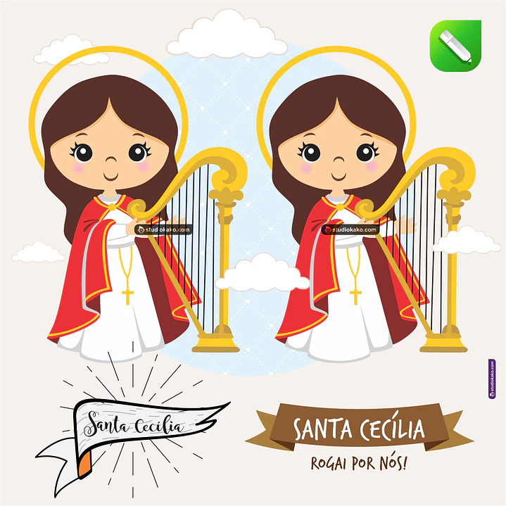 Kit Digital Vetor Santinhos Santa Cecília Editaveis + Png 1