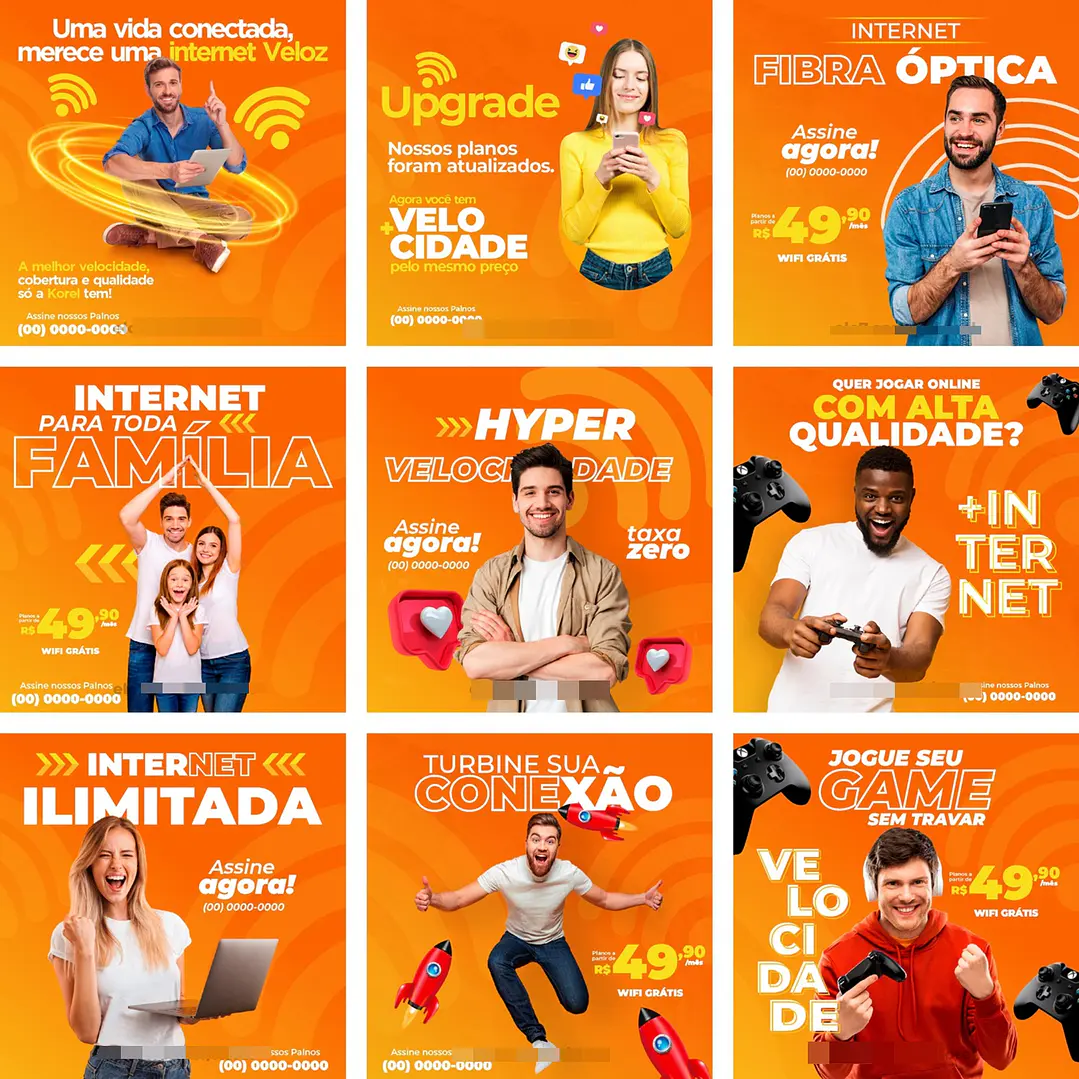 10 Artes Mídias Sociais Provedor de Internet Editáveis Corel Draw + Png 1