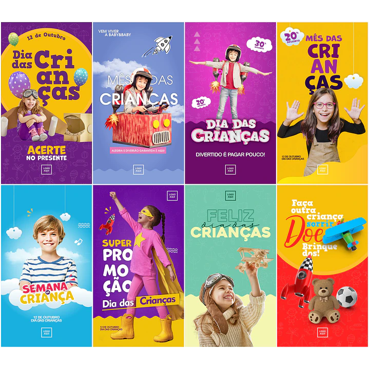 20 Artes Mídias Sociais Dia das Crianças Editáveis Corel Draw + Png 3