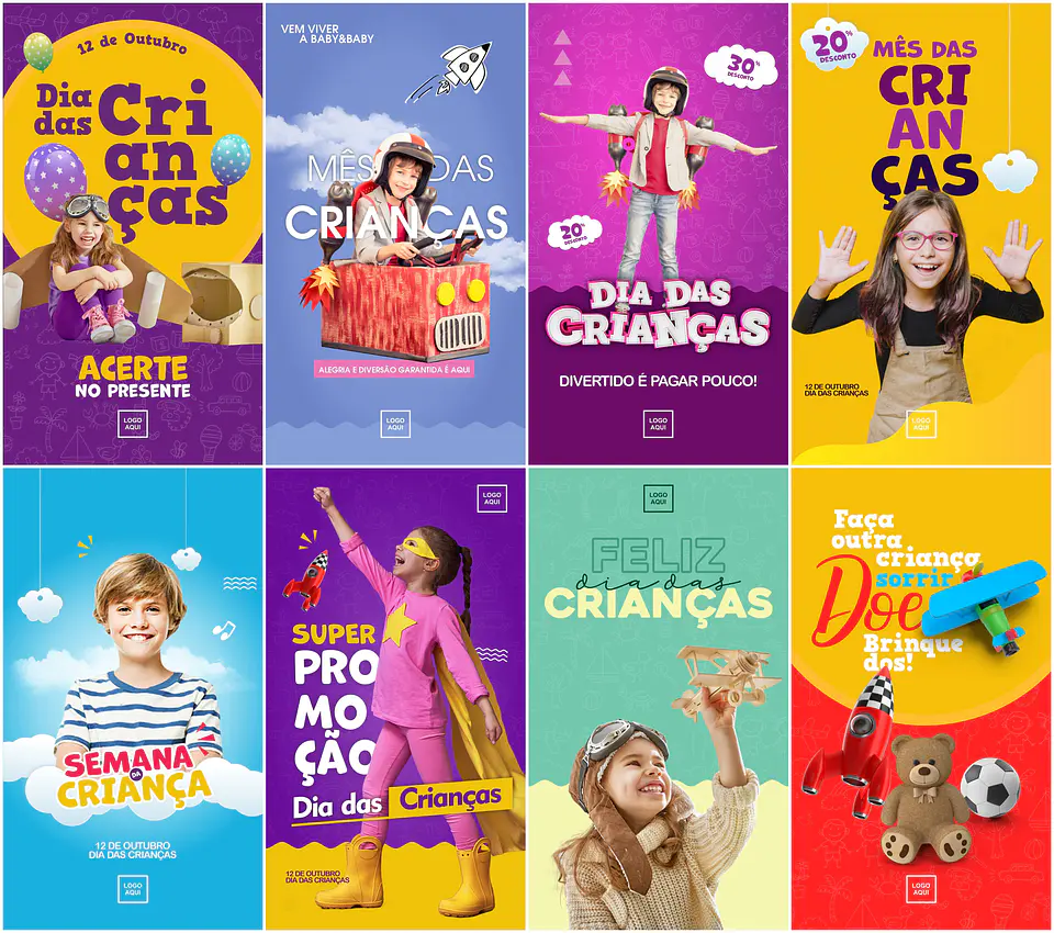 20 Artes Mídias Sociais Dia das Crianças Editáveis Corel Draw + Png 3