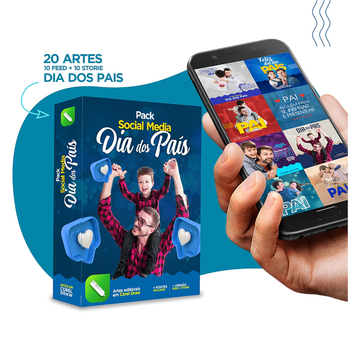 20 Artes Mídias Sociais Dia dos Pais Editáveis Corel Draw + Png 1