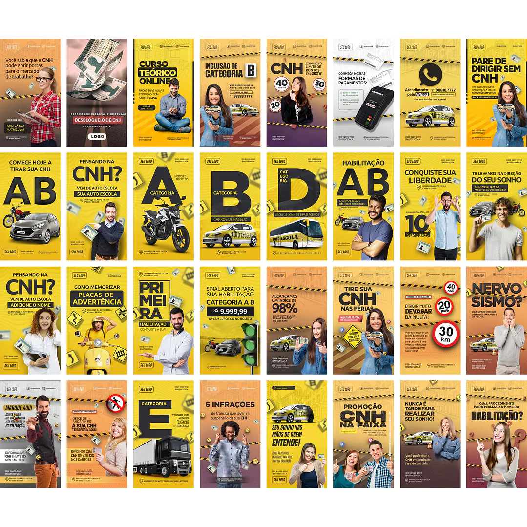 66 Artes Mídias Sociais Auto Escola Editáveis Photoshop + Png 3