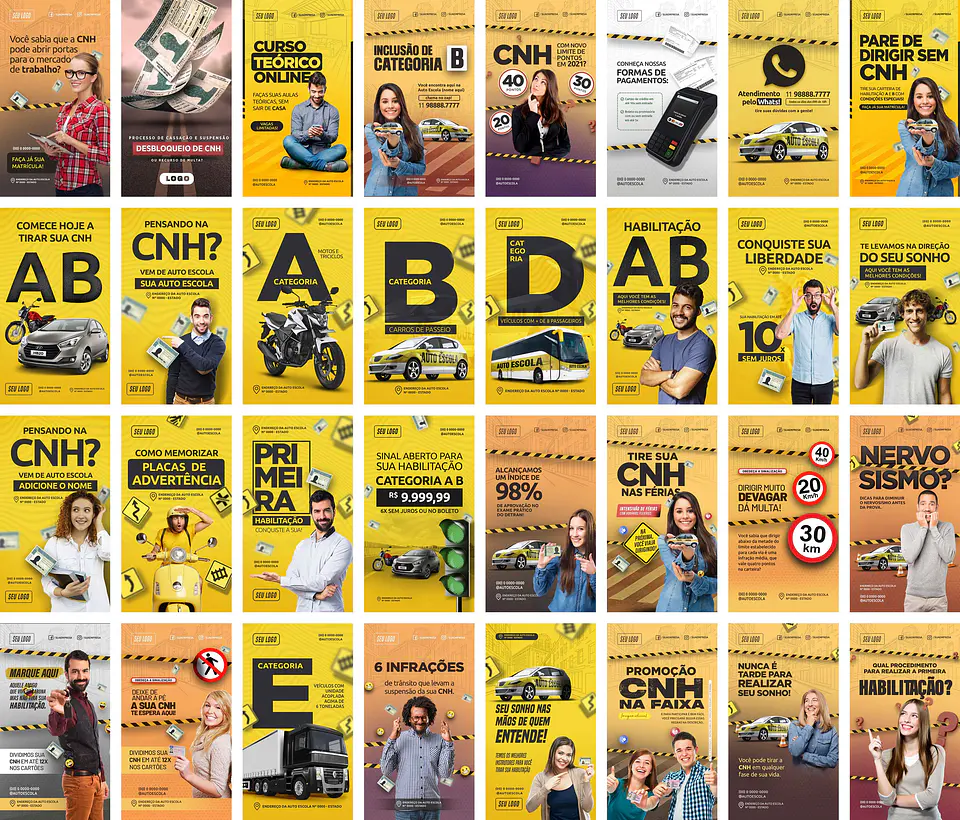 66 Artes Mídias Sociais Auto Escola Editáveis Photoshop + Png 3