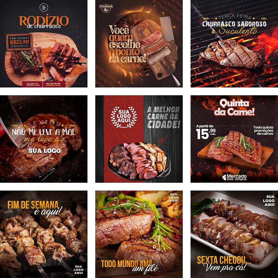 25 Artes Mídias Sociais Churrascaria Carnes Editáveis Photoshop + Png 2
