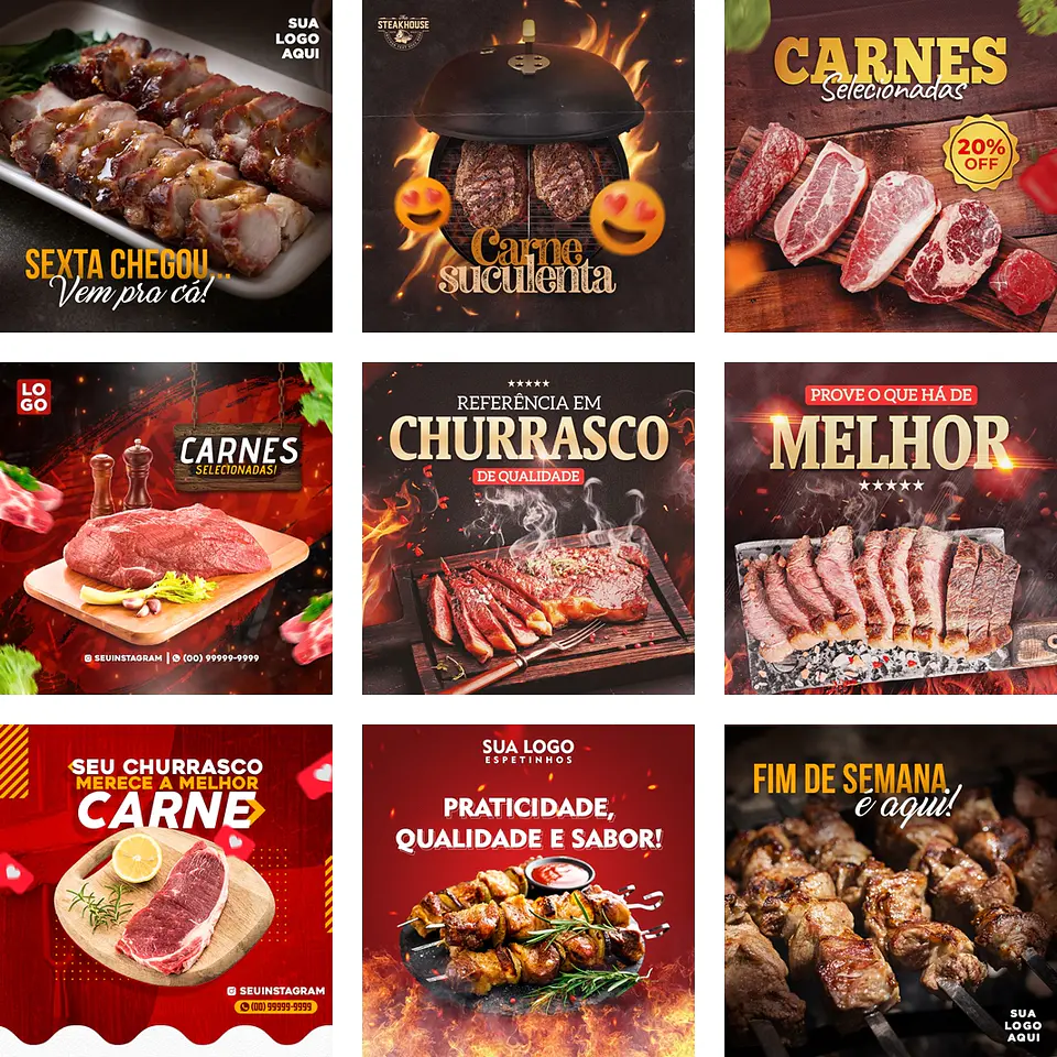 25 Artes Mídias Sociais Churrascaria Carnes Editáveis Photoshop + Png 3