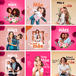 20 Artes Mídias Sociais Dia das Mães Editáveis Photoshop + Png