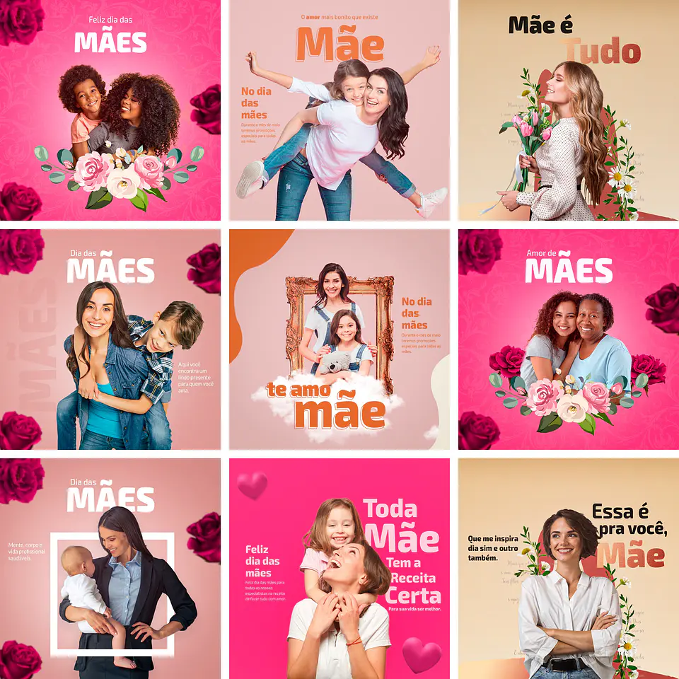 20 Artes Mídias Sociais Dia das Mães Editáveis Photoshop + Png 1