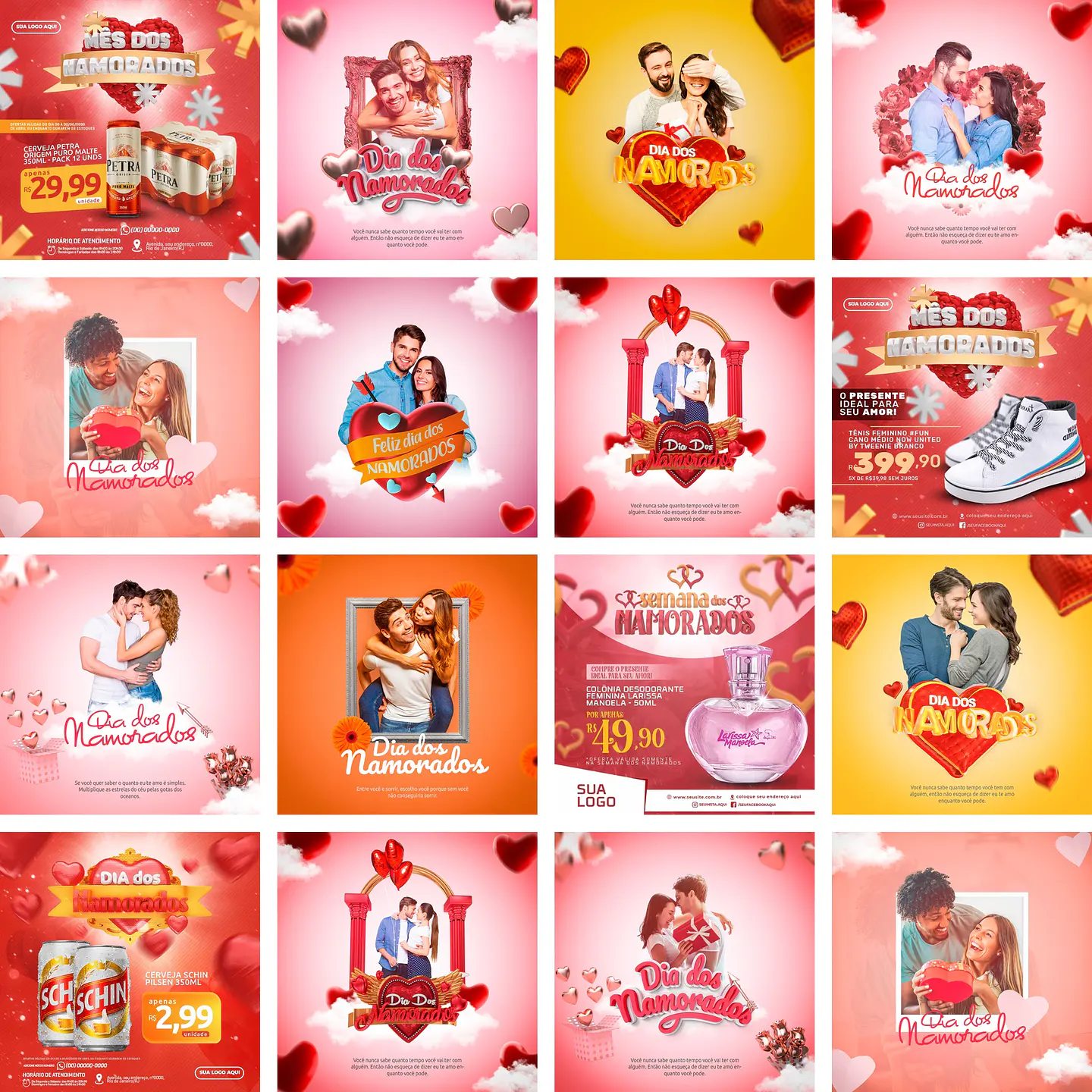 28 Artes Mídias Sociais Dia dos Namorados Editáveis Photoshop + Png 1