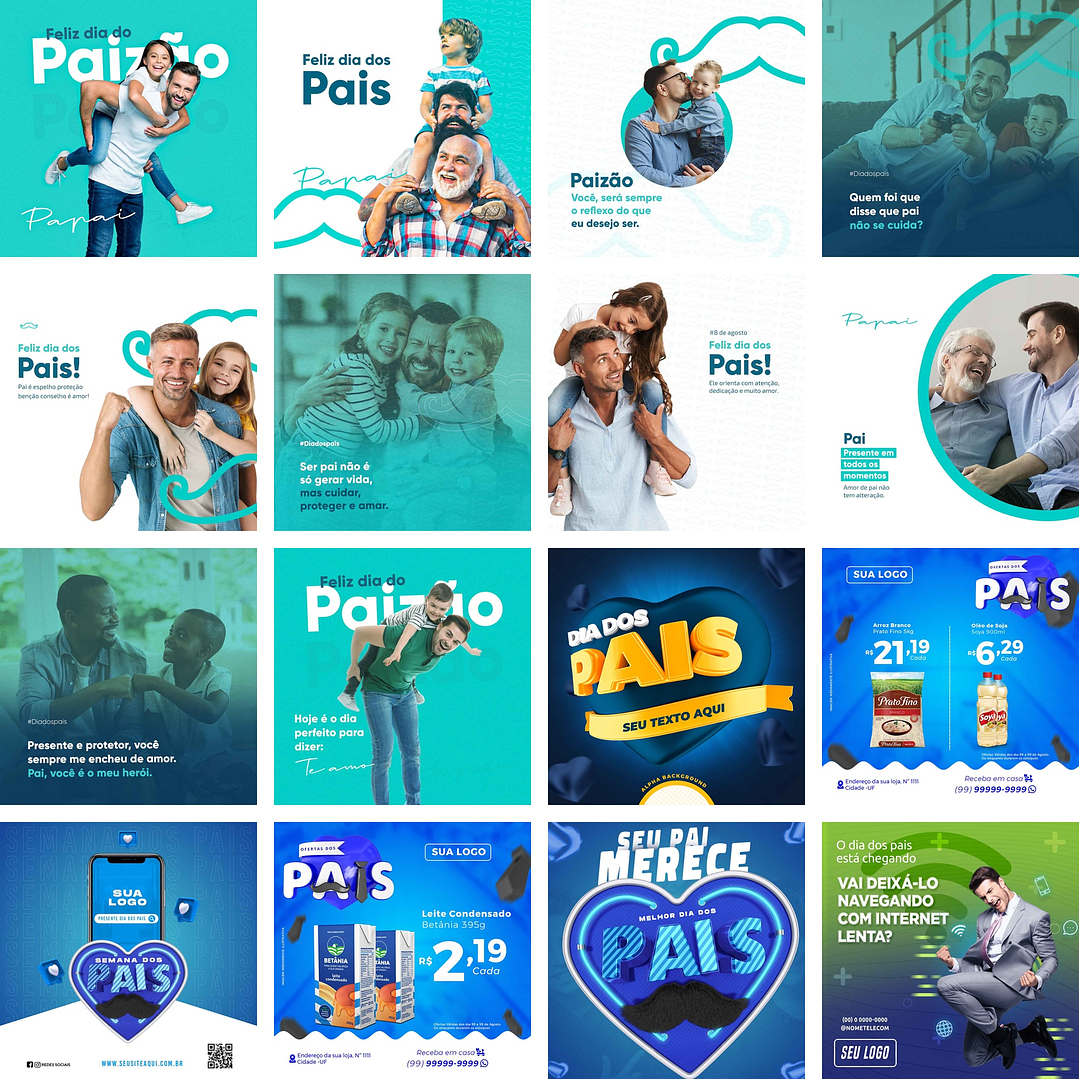 60 Artes Mídias Sociais Dia dos Pais Editáveis Photoshop + Png 1