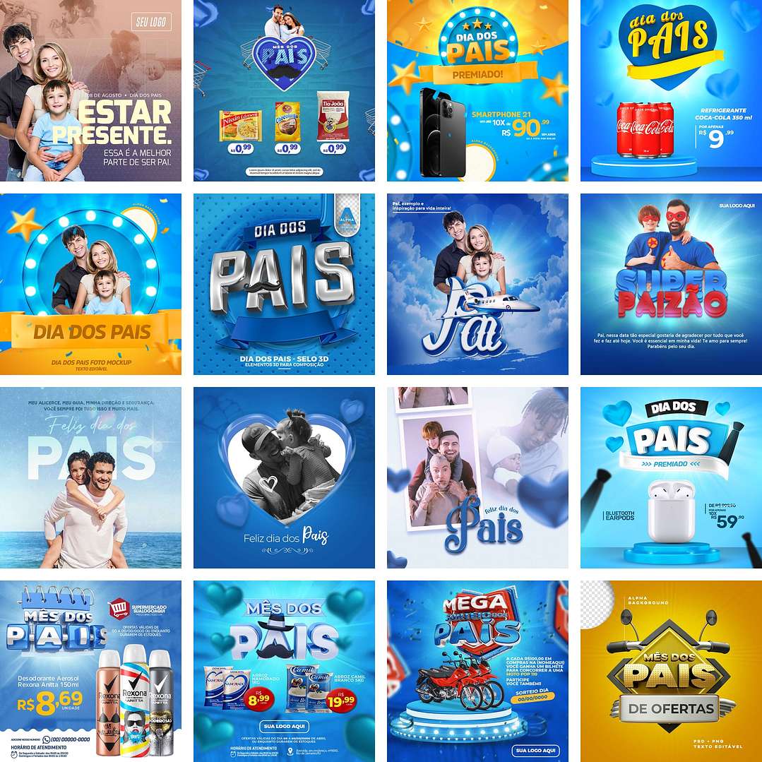 60 Artes Mídias Sociais Dia dos Pais Editáveis Photoshop + Png 2