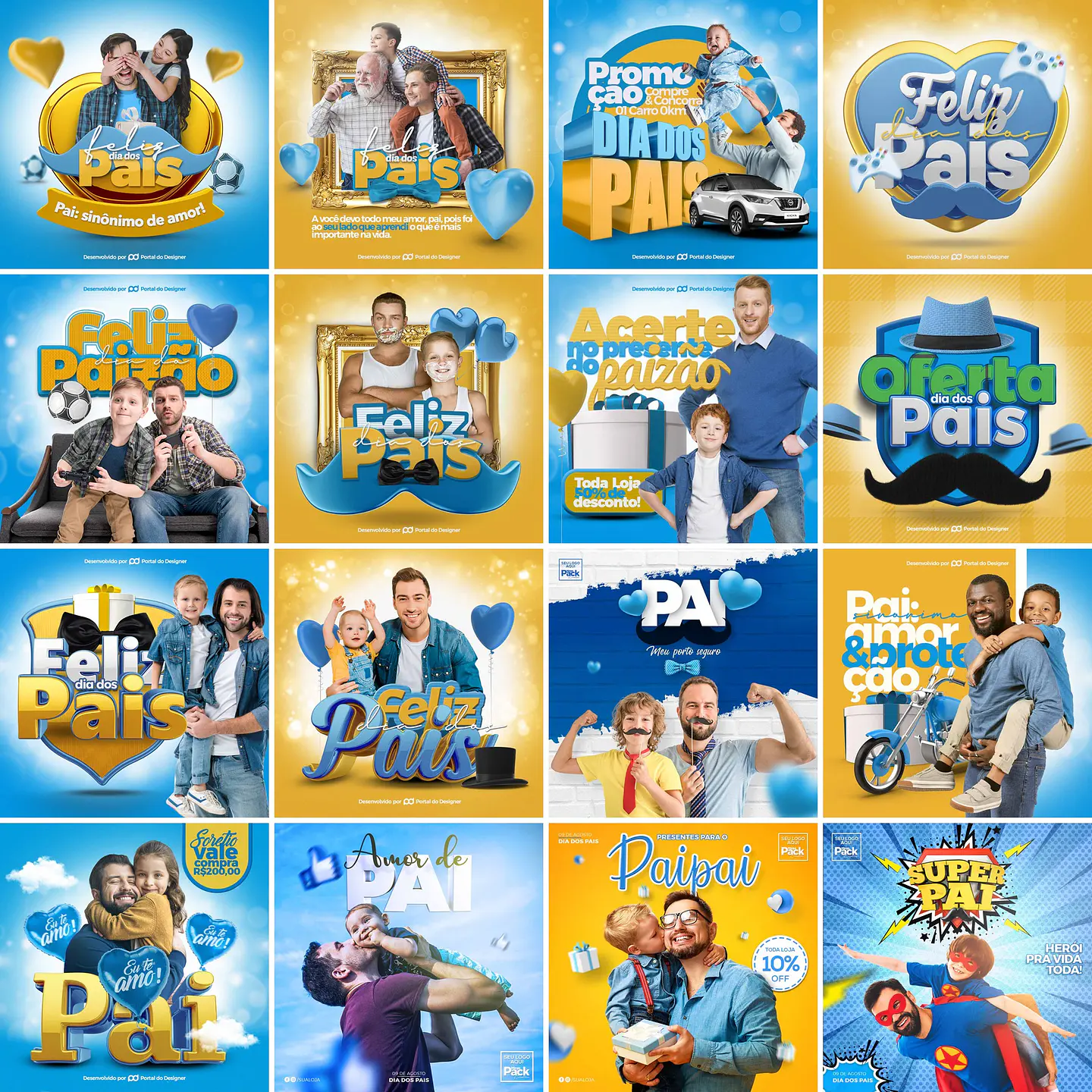 70 Artes Mídias Sociais Dia dos Pais 2 Editáveis Photoshop + Png 1