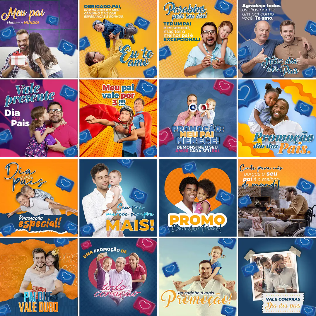 70 Artes Mídias Sociais Dia dos Pais 2 Editáveis Photoshop + Png 3