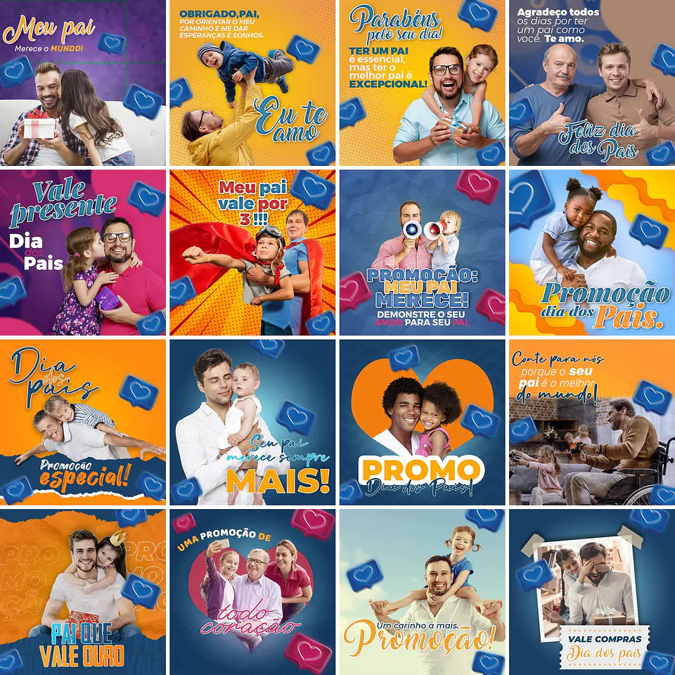 70 Artes Mídias Sociais Dia dos Pais 2 Editáveis Photoshop + Png 3