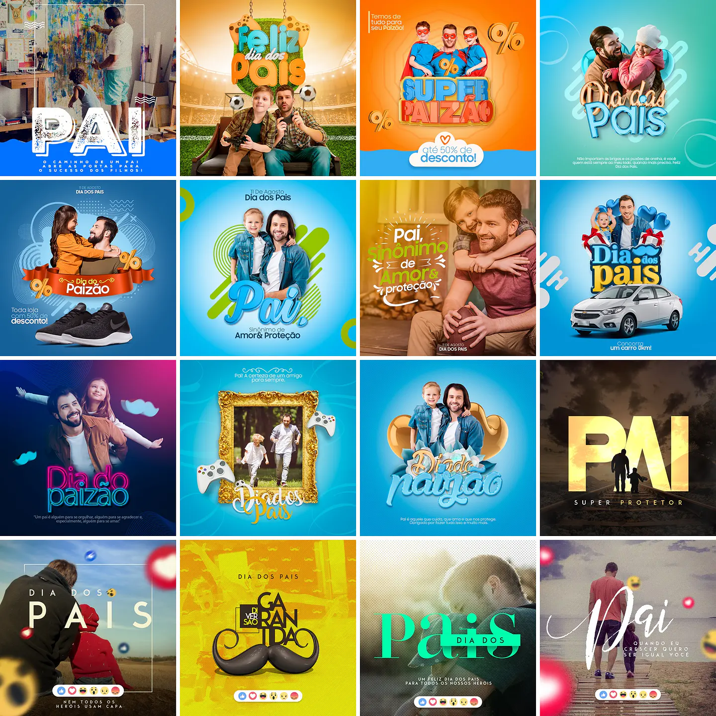 75 Artes Mídias Sociais Dia dos Pais 3 Editáveis Photoshop + Png 1