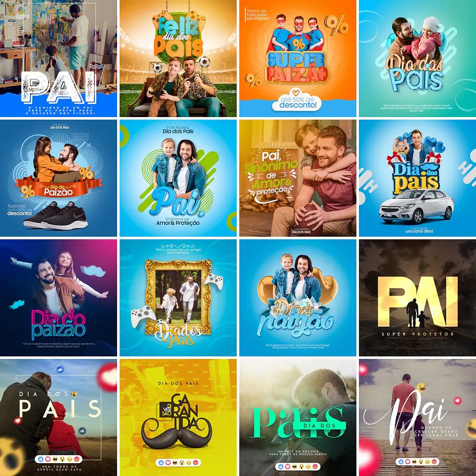 75 Artes Mídias Sociais Dia dos Pais 3 Editáveis Photoshop + Png 1
