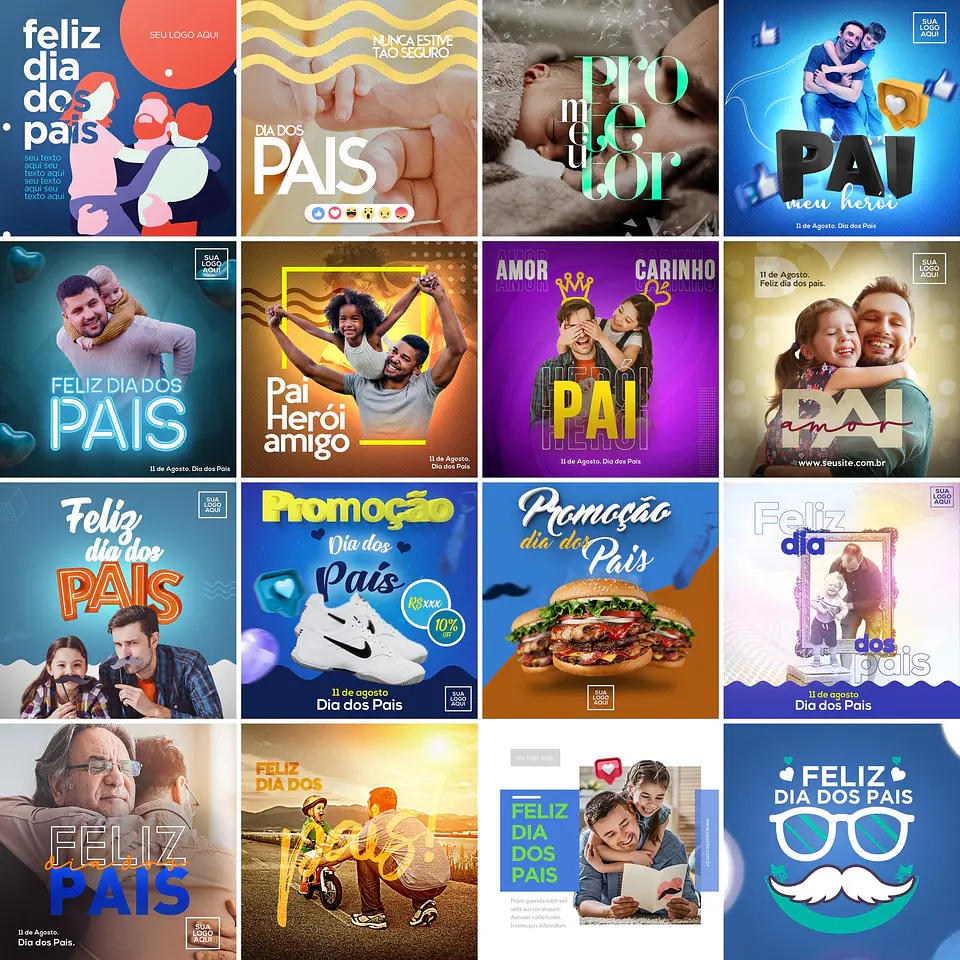 75 Artes Mídias Sociais Dia dos Pais 3 Editáveis Photoshop + Png 2