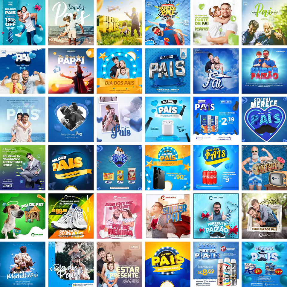 300 Artes Mídias Sociais Dia dos Pais 3.0 Editáveis Photoshop + Png 2