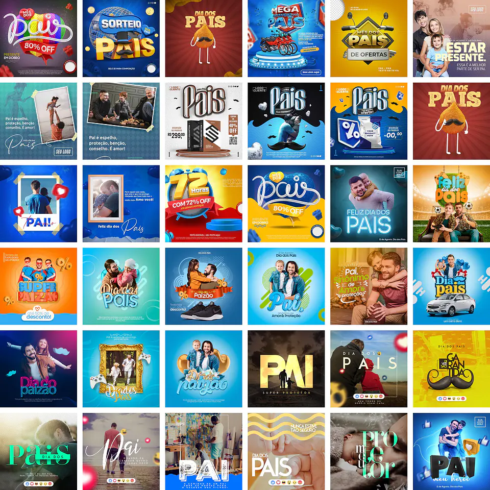 300 Artes Mídias Sociais Dia dos Pais 3.0 Editáveis Photoshop + Png 4