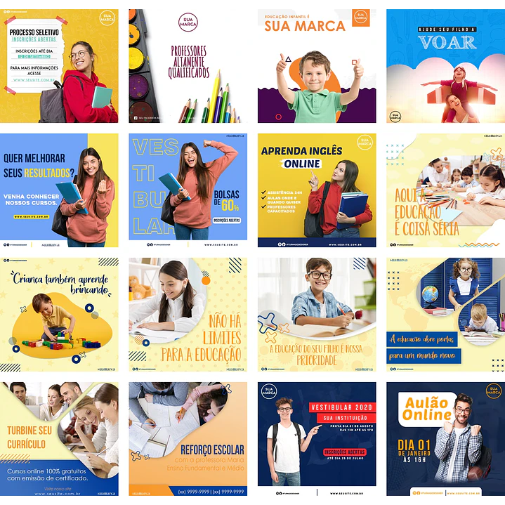 25 Artes Mídias Sociais Educação Escola Editáveis Photoshop + Png 1
