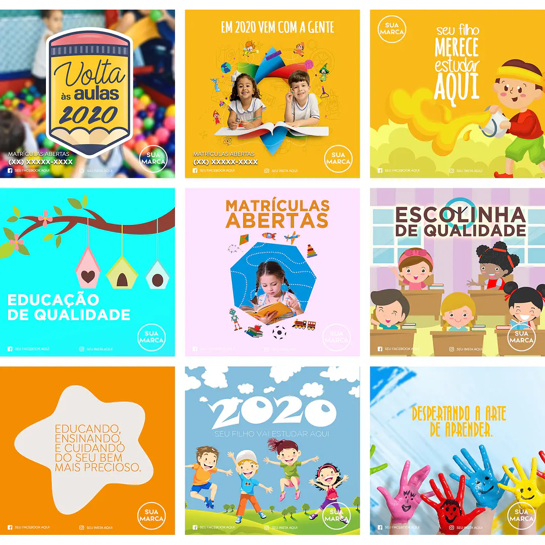 25 Artes Mídias Sociais Educação Escola Editáveis Photoshop + Png 2