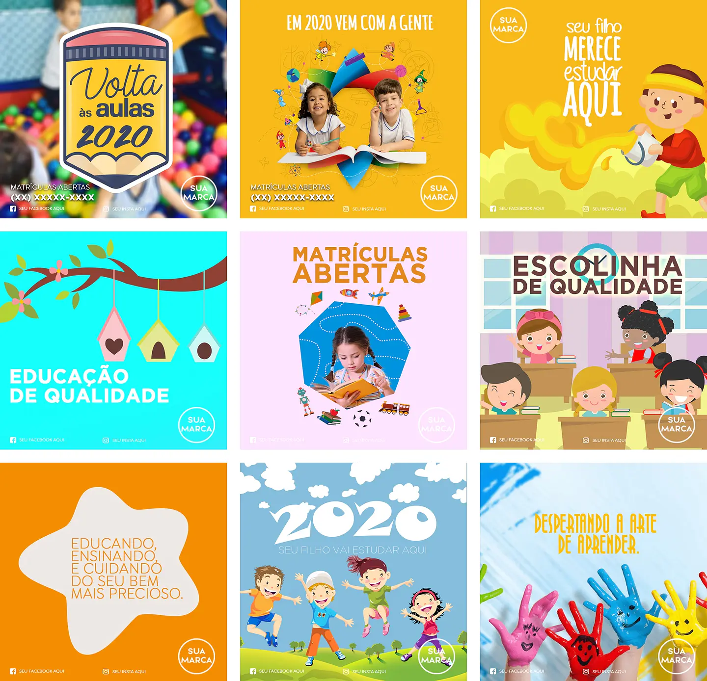 25 Artes Mídias Sociais Educação Escola Editáveis Photoshop + Png 2
