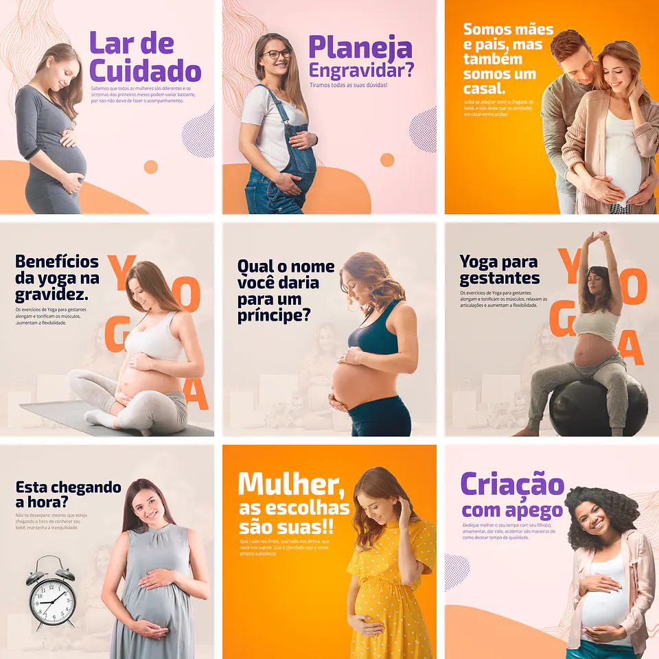 20 Artes Mídias Sociais Gestantes Mães Gravidez Editáveis Photoshop + Png 1