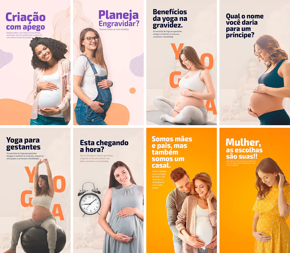20 Artes Mídias Sociais Gestantes Mães Gravidez Editáveis Photoshop + Png 2