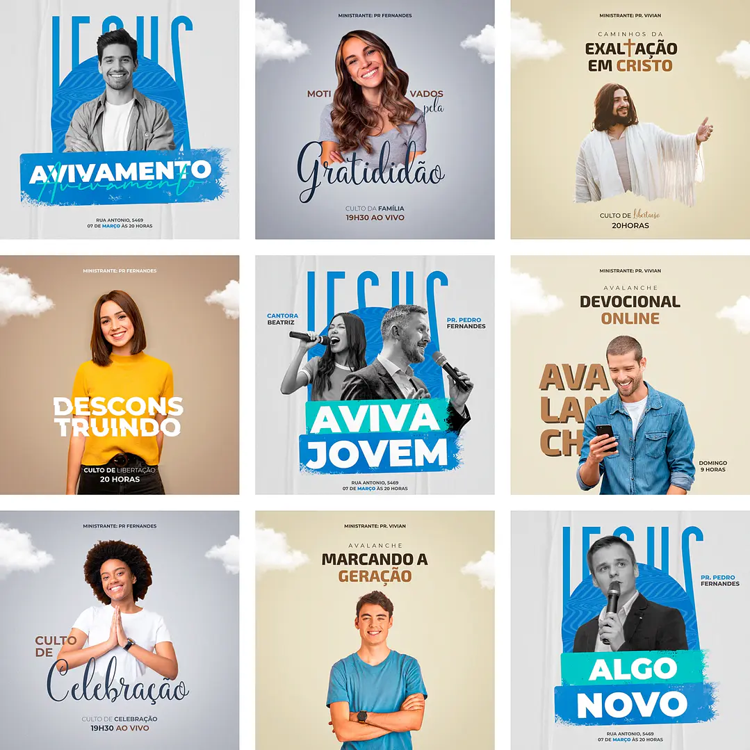 20 Artes Mídias Sociais Gospel Editáveis Photoshop + Png 1