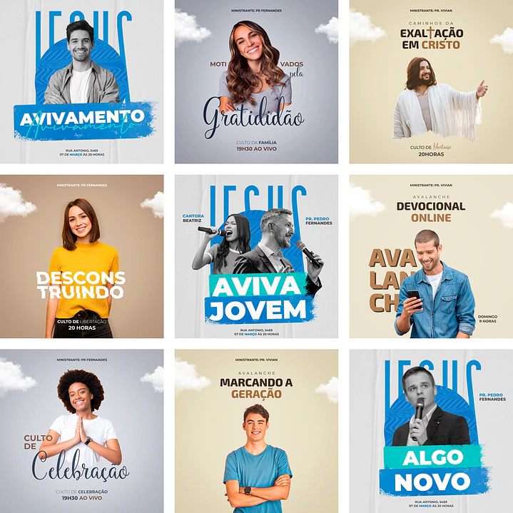 20 Artes Mídias Sociais Gospel Editáveis Photoshop + Png 1