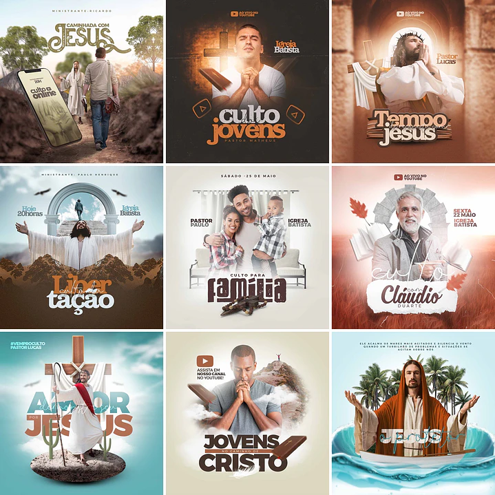 24 Artes Mídias Sociais Gospel Editáveis Photoshop + Png 1