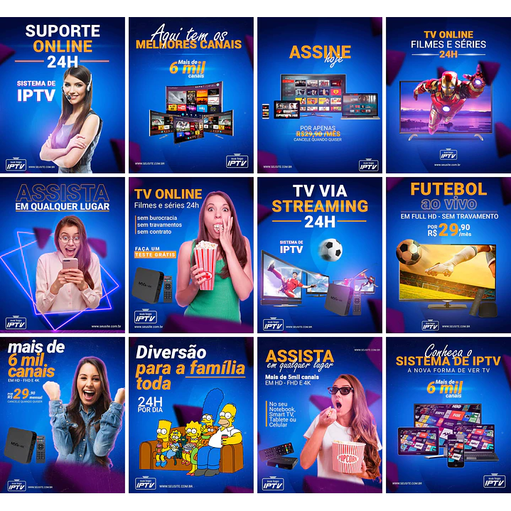 30 Artes Mídias Sociais IPTV Editáveis Photoshop + Png 1