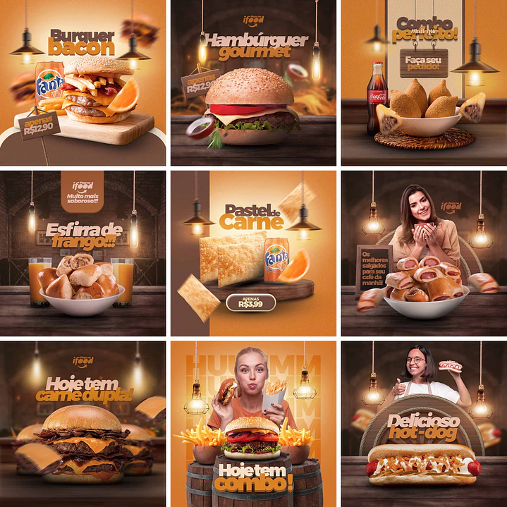 10 Artes Mídias Sociais Lanches Editáveis Photoshop + Png 1