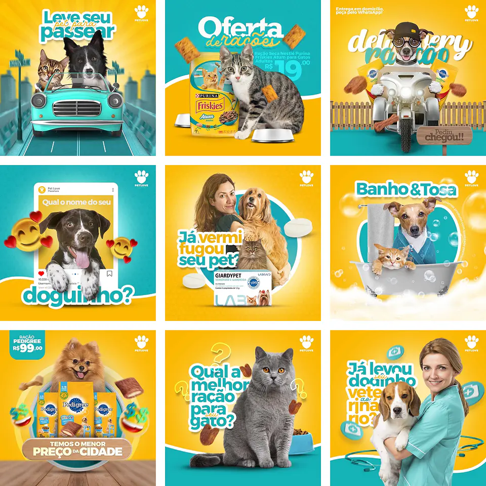 24 Artes Mídias Sociais Pet Shop Petshop Editáveis Photoshop + Png 1