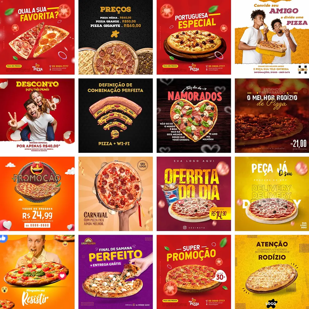 75 Artes Mídias Sociais Pizzaria 3.0 Editáveis Photoshop + Png 3