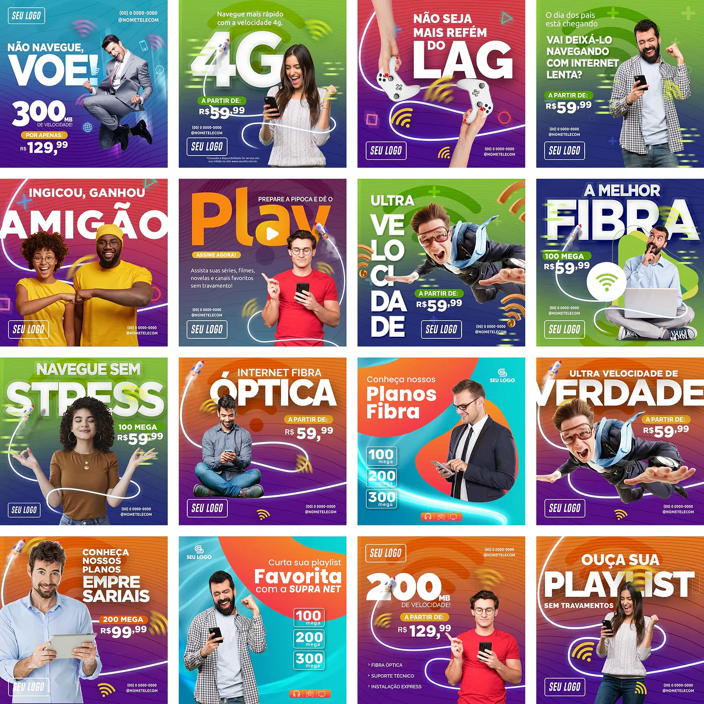70 Artes Mídias Sociais Provedor de Internet 4.0 Editáveis Photoshop + Png 1